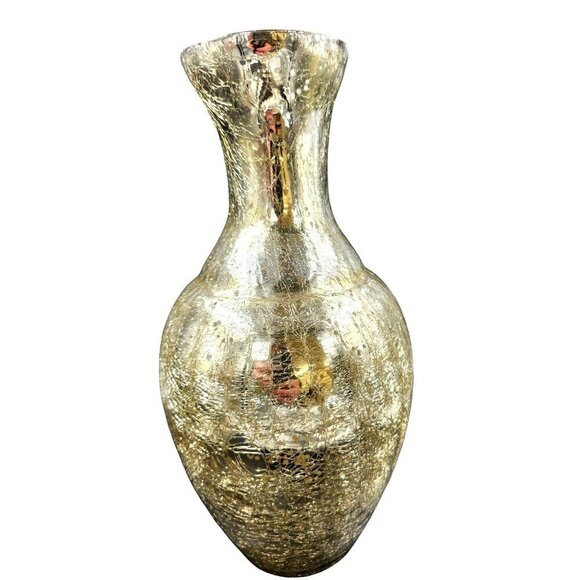 Gold Mirrored backed crackle floral Vase. Mid Century Modern Decor Home Decor Ce - Picture 4 of 8